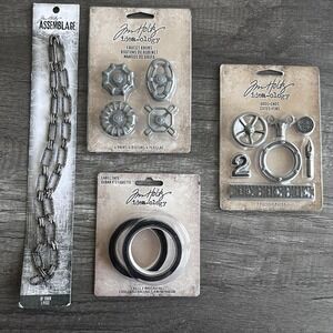 Tim Holtz Idea-ology‎ Lot Label Tape Faucet Knobs Odds Ends Assemblage Chain New